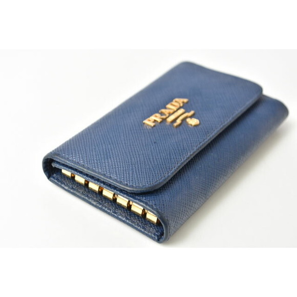 Prada Key Case Key Chain 6 Rows Saffiano Metal Bluette - Picture 7 of 9